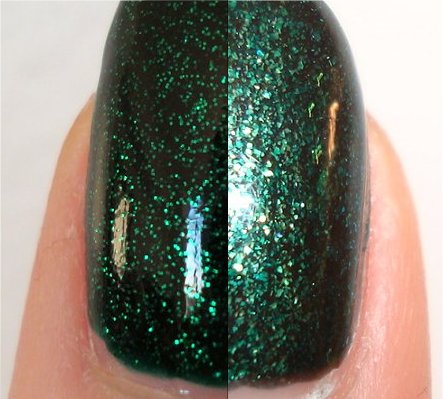 China Glaze Emerald Sparkle Swatch vs. Orly Meet Me Under the Mistletoe Swatch