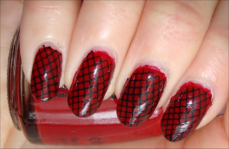 Red & Black Konad Nail Art