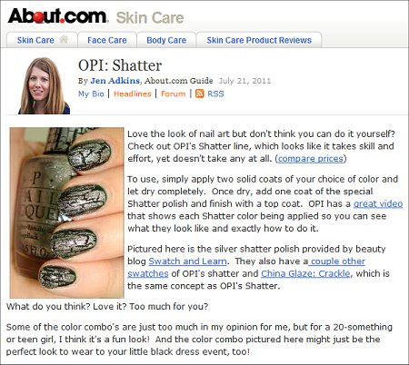 Swatch And Learn on About.com OPI Silver Shatter Swatch