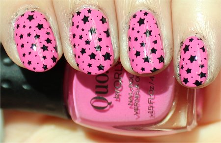 Sunlight Konad Image Plate m84 Review & Pictures Pink Black Nail Stamping Stars