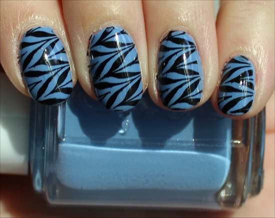 Black & Blue Nail Art Konad Image Plate m78 Essie Lapis of Luxury Swatches & Review