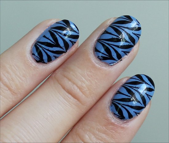 Blue Black Nail Art Nail Stamping Essie Lapis of Luxury Swatch & Review