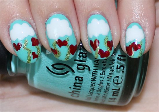 Simple Heart Nails Valentine's Nail Art Tutorial & Photos