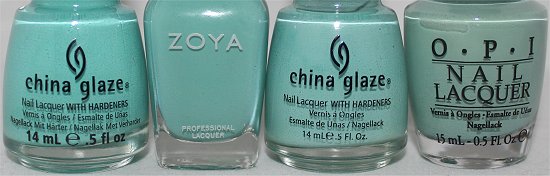 Zoya Wednesday Comparison Swatches China Glaze For Audrey Aquadelice OPI Mermaids Tears