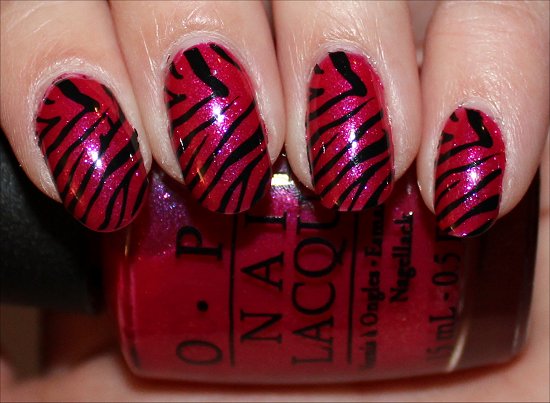 Pink and Black Zebra Pattern Nails Nail Art