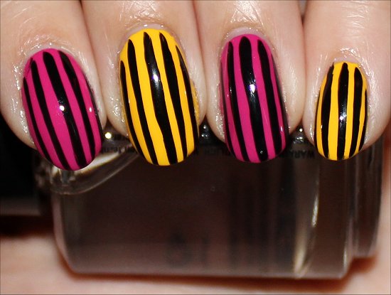 Pink & Yellow Manicure Stripe Nail Art