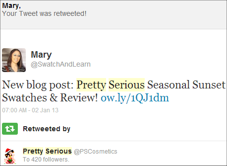 Pretty Serious Cosmetics SwatchAndLearn Twitter