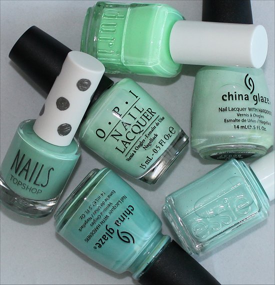 Mint Green Nail Polish Comparison Photos