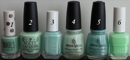 Minty Green Nail Polish Comparison Pictures