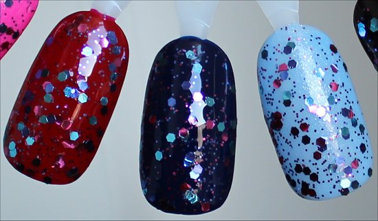 OPI Polka.com Layered Over Red, Dark Blue & Light Blue