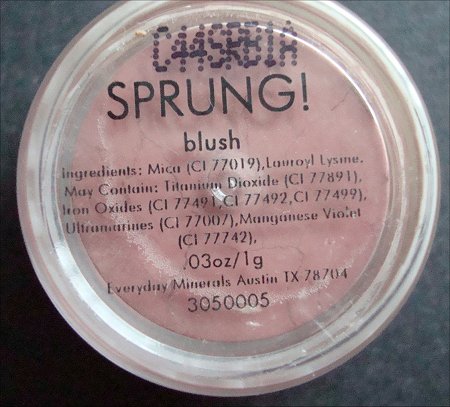 Everyday Minerals Sprung! Blush Ingredients